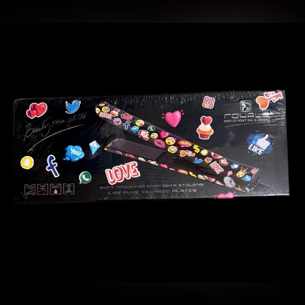 Royale Genius Heating Element Ceramic Plates Flat Iron Social Media Emoji NIB